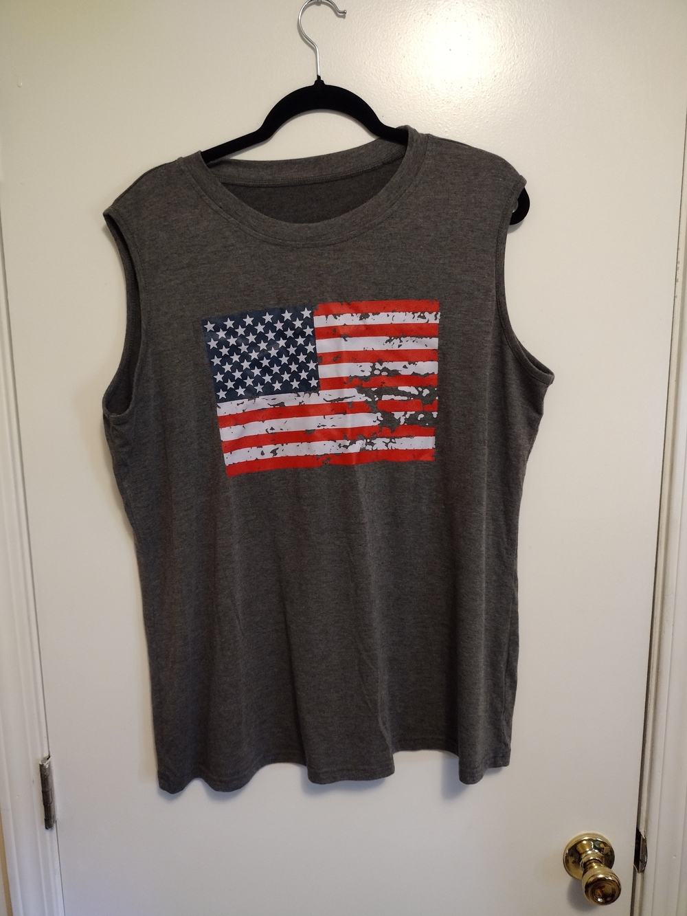 Sleeveless American Flag Graphic Tee - Gray